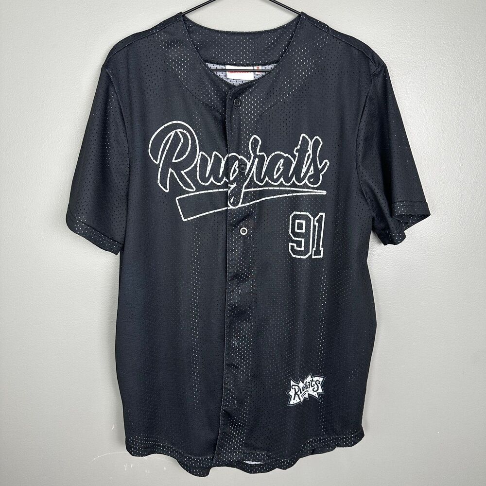 Nickelodeon Rugrats #91 Black Short Sleeve Baseball Jersey Mens Medium